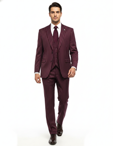 Men's Gangster Bold PinStripe Stripes Chalk Pinstripe Vested 3 Piece Fashion Suit 1920;s 30s Fashion in 10 Colors Collection For August/1/2021