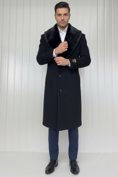 Mens Full Length and Cashmere Overcoat - Winter Topcoats - Black Coat - Image 3