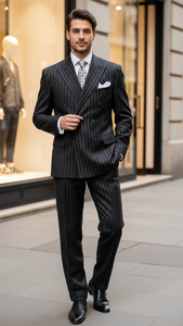 Chalk Bold Pinstripe Double Breasted 6 on 2 Super 120's poly~rayon