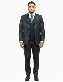 1920'S Gangster Bold Pinstripe ~ Stripe Men'S Stripe Mars Dark Blue Fashion Vested Suit Pleated Pant
