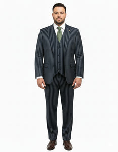 1920'S Gangster Bold Pinstripe ~ Stripe Men'S Stripe Mars Dark Blue Fashion Vested Suit Pleated Pant