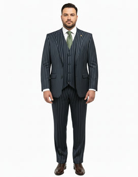 1920'S Gangster Bold Pinstripe ~ Stripe Men'S Stripe Mars Dark Blue Fashion Vested Suit Pleated Pant