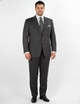 Men'S 2 Piece 100% Executive Suit - Charcoal With Silver Stripe ~ Pinstripe - 100% Percent Wool Fabric Suit - Worsted Wool Business Suit - Image 9