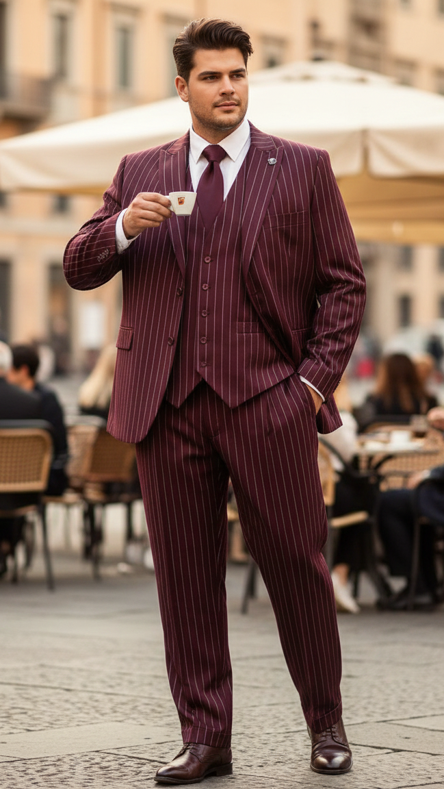 Men's Gangster Bold PinStripe Stripes Chalk Pinstripe Vested 3 Piece Fashion Suit 1920;s 30s Fashion in 10 Colors Collection For August/1/2021 - Image 5