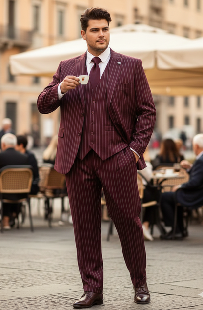 Men's Gangster Bold PinStripe Stripe Chalk Pinstripe Vested 3 Piece Fashion Suits 1920;s 30s Fashion in 10 Colors Collection For August/1/2021 - Image 7