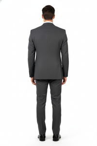 Mens Classic Wool Feel Double Breasted Suit in Heather Grey