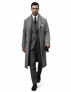 Houndstooth Overcoat - Black and White Checker And Real Wool Fabric Topcoat By Alberto Nardoni