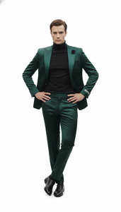 Mens Single Breast Green Sateen Shiny Fabric Metallic Fabric - Sharskin Suit