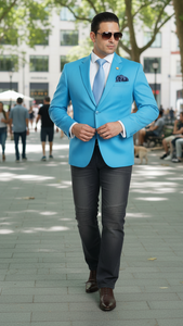 Men'S Aqua ~ Turquoise Color 2 Button 2 Piece Blazer