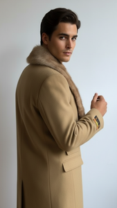 Men's Camel Three Button  Full Length Overcoat Men's Carcoat - Car Coat Mid Length Three quarter length coat