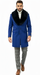 Mens Royal Blue Overcoat - Blue Topcoat  With Fur Collar - Mens Car Coat