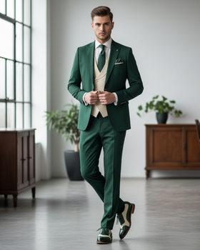 Belvedere Sesto Forest Green & Cream Genuine Ostrich Quill Italian Calf Wingtip Shoes - Image 7