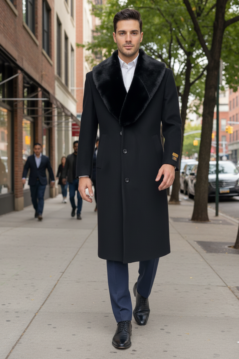 Mens Full Length and Cashmere Overcoat - Winter Topcoats - Black Coat - Image 4