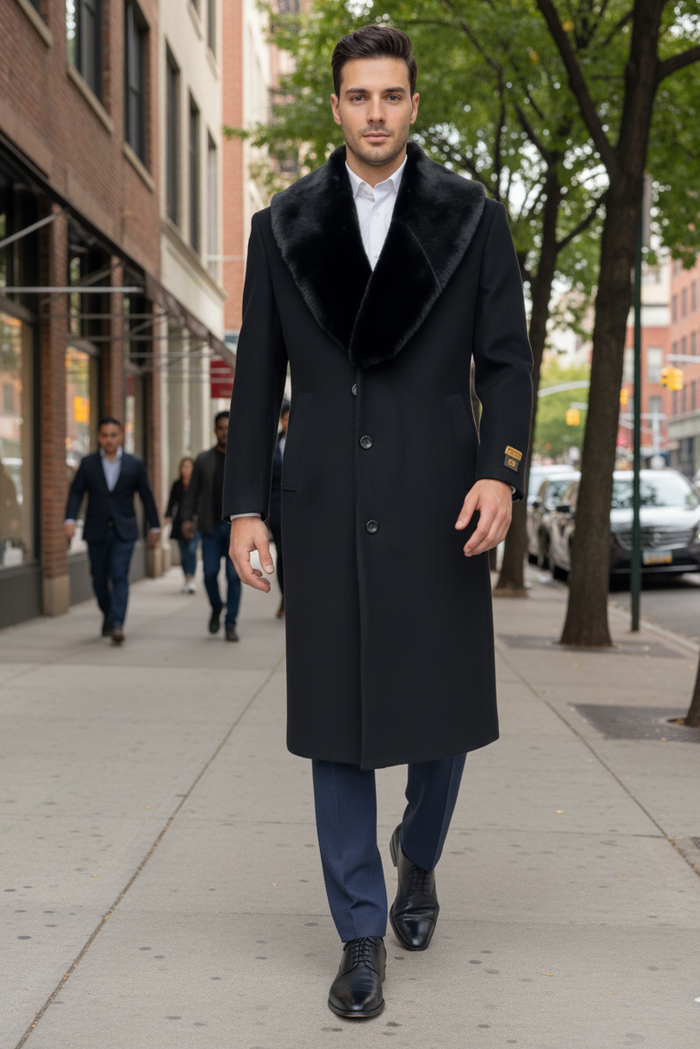 Mens Full Length and Cashmere Overcoat - Winter Topcoats - Black Coat - Image 4