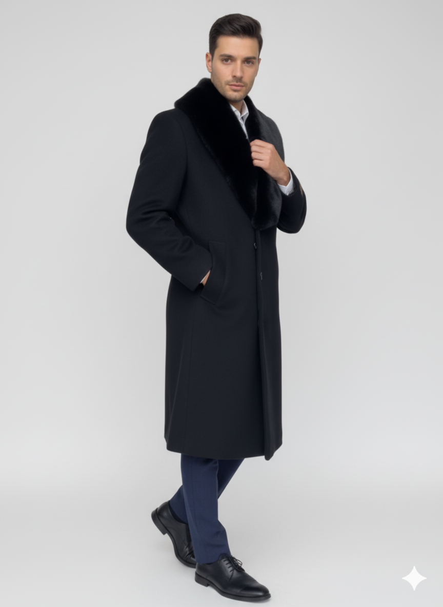 Mens Full Length and Cashmere Overcoat - Winter Topcoats - Black Coat - Image 5