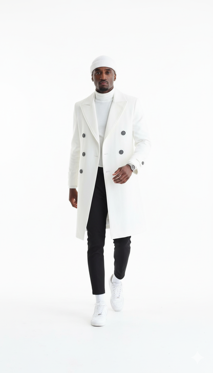 Mens Cashmere & Wool White Double Breasted Overcoat ~ Car Coat - Image 2