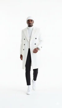 Mens Cashmere & Wool White Double Breasted Overcoat ~ Car Coat - Image 2