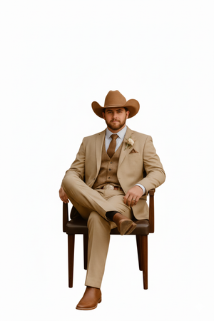 Stylish Cowboy Wedding Suit for Men – Rustic Old Western Elegance - Traje Para Hombre Tan with Brown Vest Color