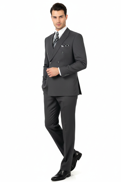 Mens Classic Wool Feel Double Breasted Suit in Heather Grey - Image 7