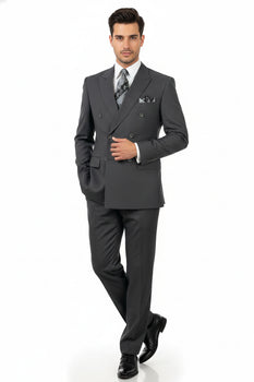 Mens Classic Wool Feel Double Breasted Suit in Heather Grey - Image 8