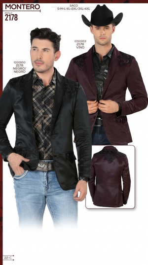 Mens Cowboy Blazer - Western Jacket in Color "Black" Ultra Slim Fitted (Buy 1 Size UP)