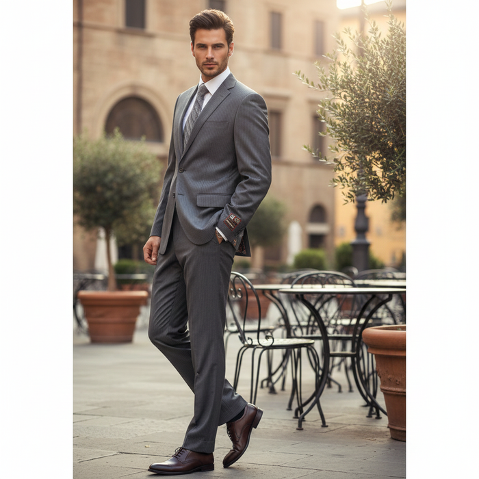 Men'S Grey Pinstripe 2-Button Suit 2 Piece Suits - Two Piece Business Suits Suit