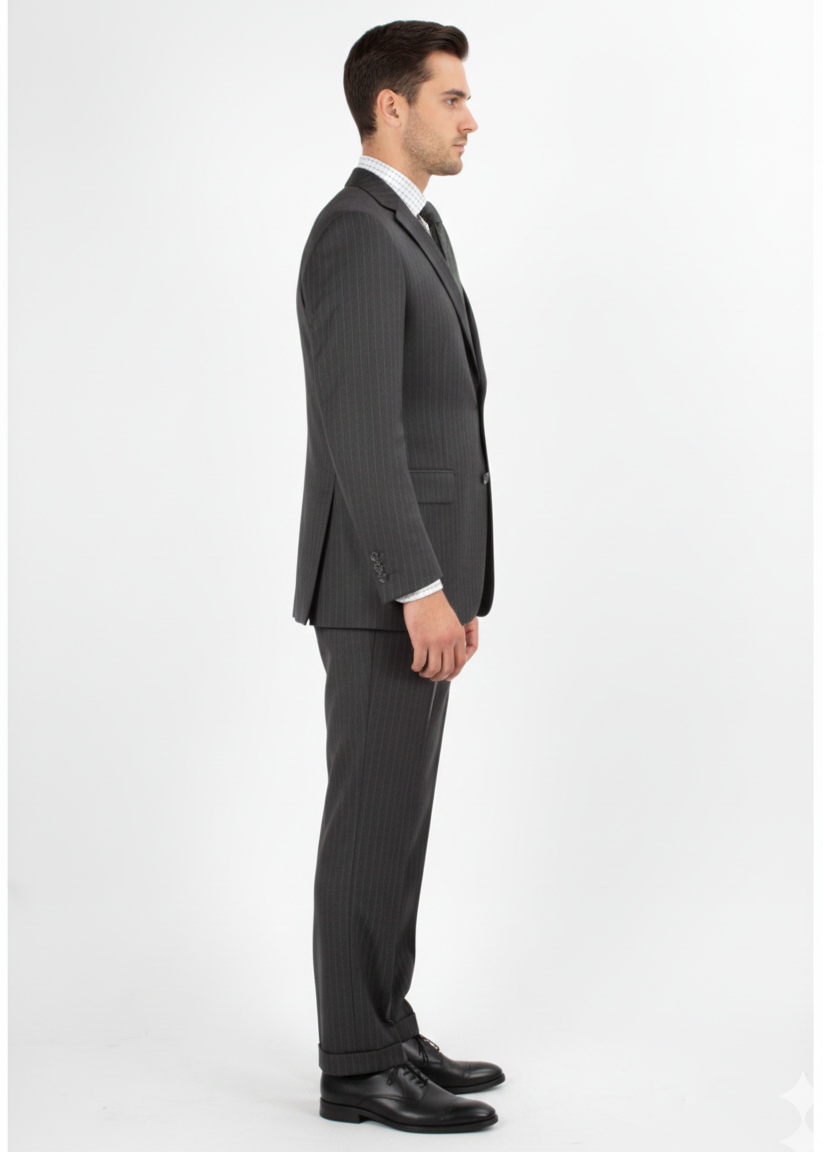 Men'S 2 Piece 100% Executive Suit - Charcoal With Silver Stripe ~ Pinstripe - 100% Percent Wool Fabric Suit - Worsted Wool Business Suit - Image 4