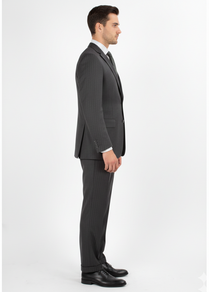 Men'S 2 Piece 100% Executive Suit - Charcoal With Silver Stripe ~ Pinstripe - 100% Percent Wool Fabric Suit - Worsted Wool Business Suit - Image 4
