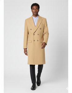 Men's Dress Coat Wool Blend Double Breasted Camel Back Vent Peak Lapel Overcoat Bronze Color Alberto Nardoni Collection