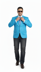 Men'S Aqua ~ Turquoise Color 2 Button 2 Piece Blazer