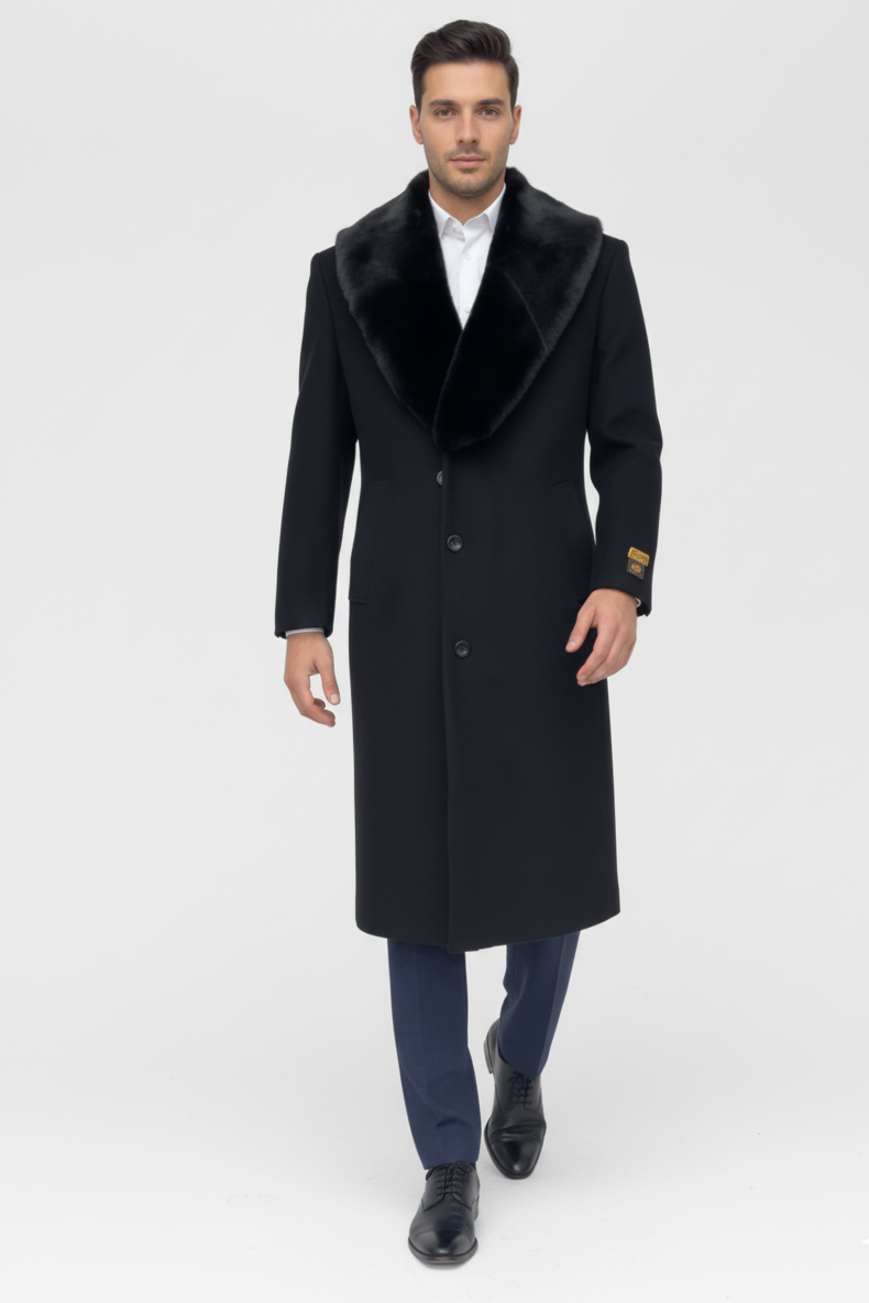 Mens Full Length and Cashmere Overcoat - Winter Topcoats - Black Coat - Image 7