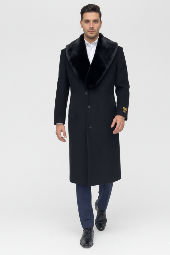 Mens Full Length and Cashmere Overcoat - Winter Topcoats - Black Coat - Image 7