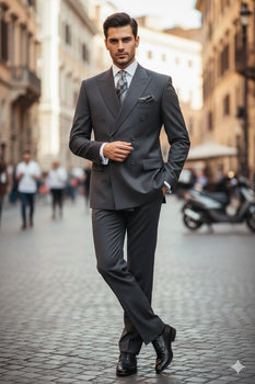 Mens Classic Wool Feel Double Breasted Suit in Heather Grey - Image 9