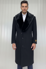 Mens Full Length and Cashmere Overcoat - Winter Topcoats - Black Coat