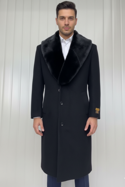 Mens Full Length and Cashmere Overcoat - Winter Topcoats - Black Coat