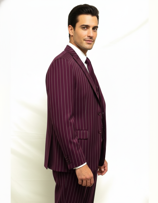 Men's Gangster Bold PinStripe Stripes Chalk Pinstripe Vested 3 Piece Fashion Suit 1920;s 30s Fashion in 10 Colors Collection For August/1/2021