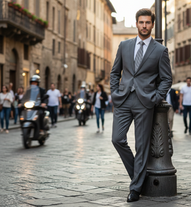 Men'S Grey Pinstripe 2-Button Suit 2 Piece Suits - Two Piece Business Suits Suit