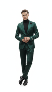 Mens Single Breast Green Sateen Shiny Fabric Metallic Fabric - Sharskin Suit