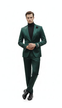 Mens Single Breast Green Sateen Shiny Fabric Metallic Fabric - Sharskin Suit