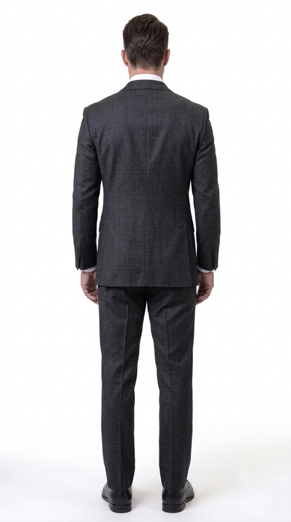 Statement Men's Modern Fit 2 Piece 100% Super 200 Wool Suit Peak Lapel in Black - image 3
