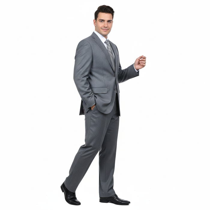 Men's Grey Tonal Shadow Stripe ~ Pinstripe 2-button 2 Piece Suits - Two piece Business suits Suit - Image 11