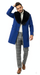 Mens Royal Blue Overcoat - Blue Topcoat  With Fur Collar - Mens Car Coat