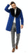 Mens Royal Blue Overcoat - Blue Topcoat  With Fur Collar - Mens Car Coat