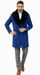 Mens Royal Blue Overcoat - Blue Topcoat  With Fur Collar - Mens Car Coat