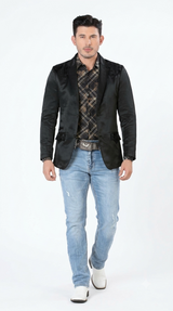 Mens Cowboy Blazer - Western Jacket in Color "Black" Ultra Slim Fitted (Buy 1 Size UP)