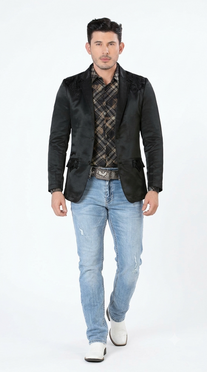 Mens Cowboy Blazer - Western Jacket in Color "Black" Ultra Slim Fitted (Buy 1 Size UP)