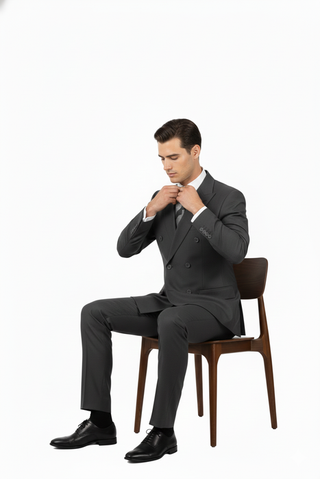 Mens Classic Wool Feel Double Breasted Suit in Heather Grey