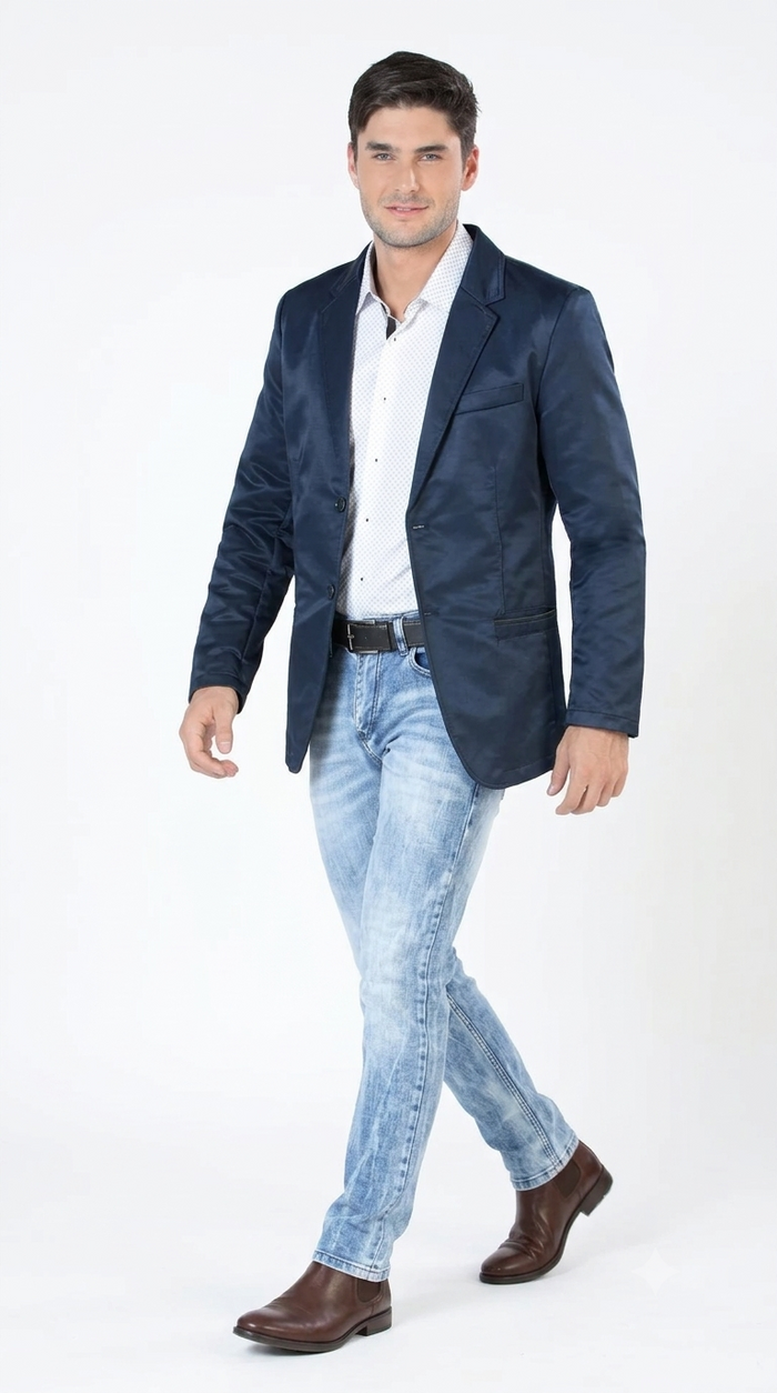 Mens Cowboy Blazer - Western Jacket in Color "Navy" Ultra Slim Fitted (Buy 1 Size UP)