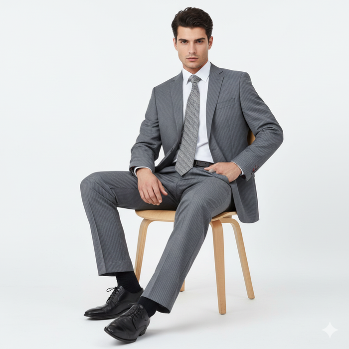 Men'S Grey Pinstripe 2-Button Suit 2 Piece Suits - Two Piece Business Suits Suit