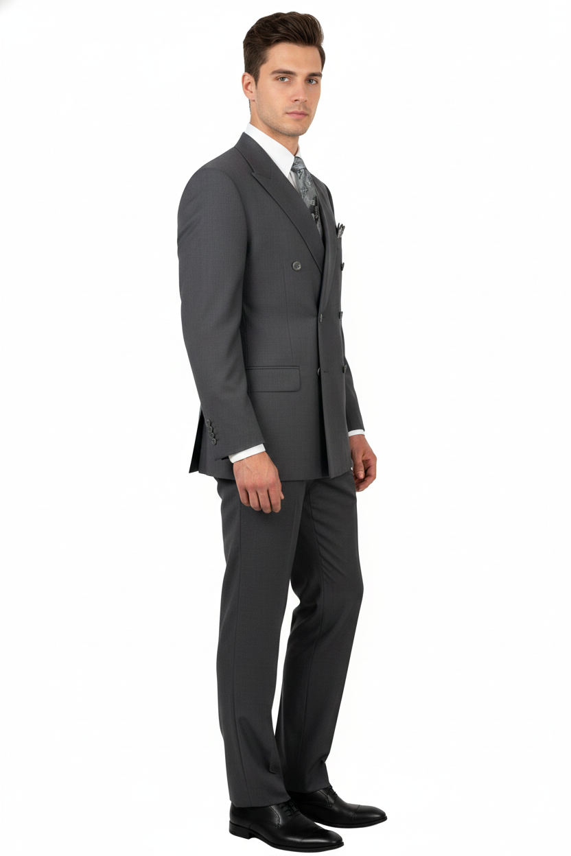 Mens Classic Wool Feel Double Breasted Suit in Heather Grey - Image 10